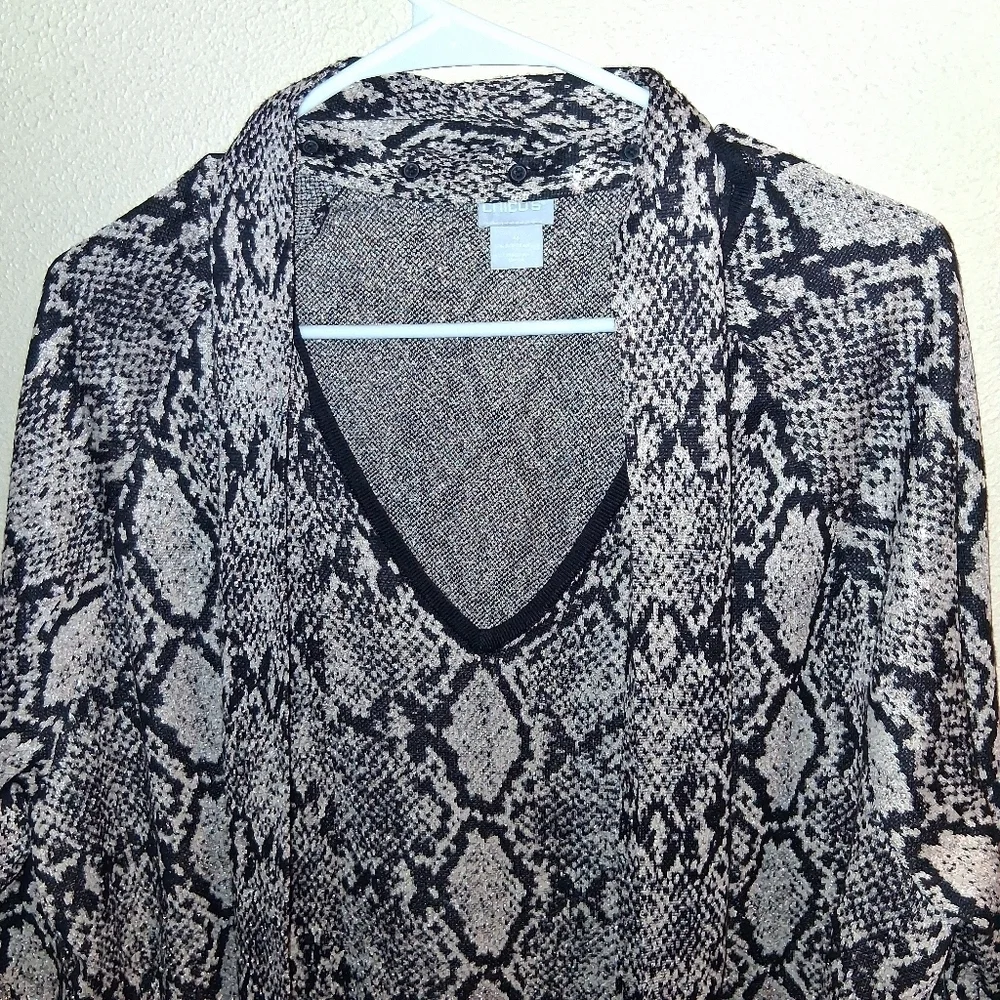 Chico's NWT Double Espresso Python-Print Tie Neck Sweater 4/XXL